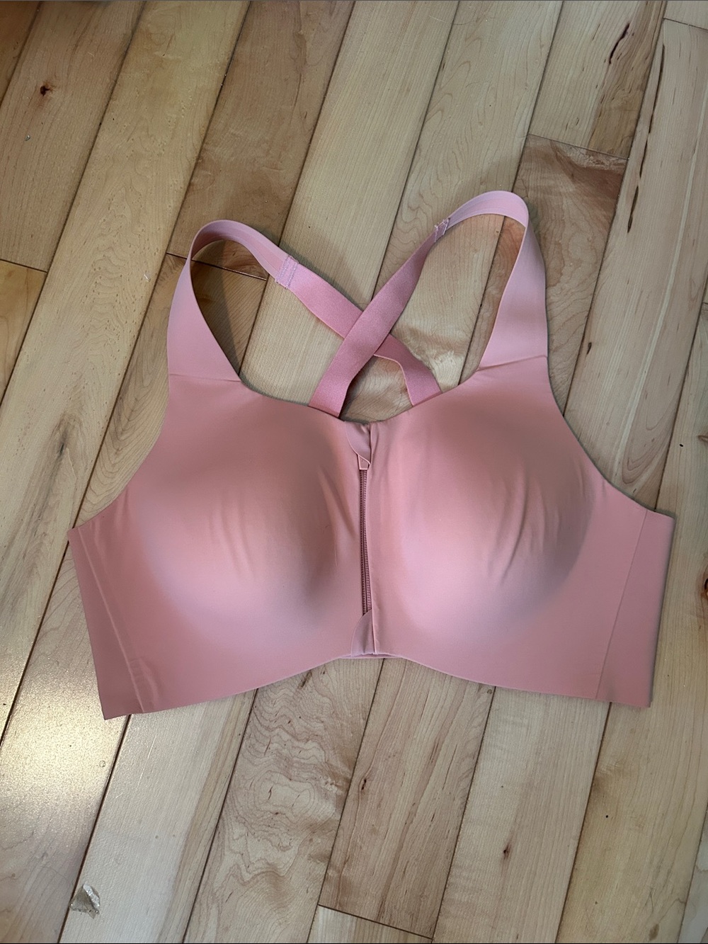 knix Blush Pink Front-Zip Cross-Back Sports Bra